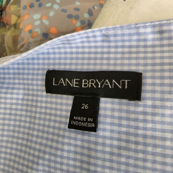 LANE BRYANT Blue Gingham Long Sleeve Wrap Top Size 26 (2028) - Picture 5 of 7